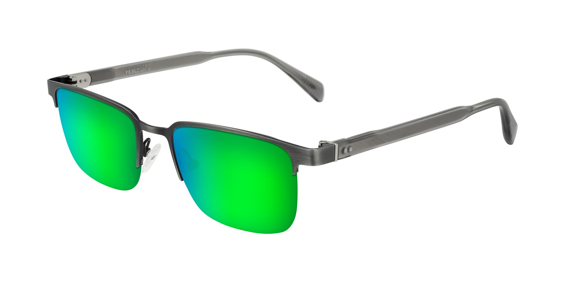 Angle of Tunt in Brushed Silver with Green Mirrored Lenses