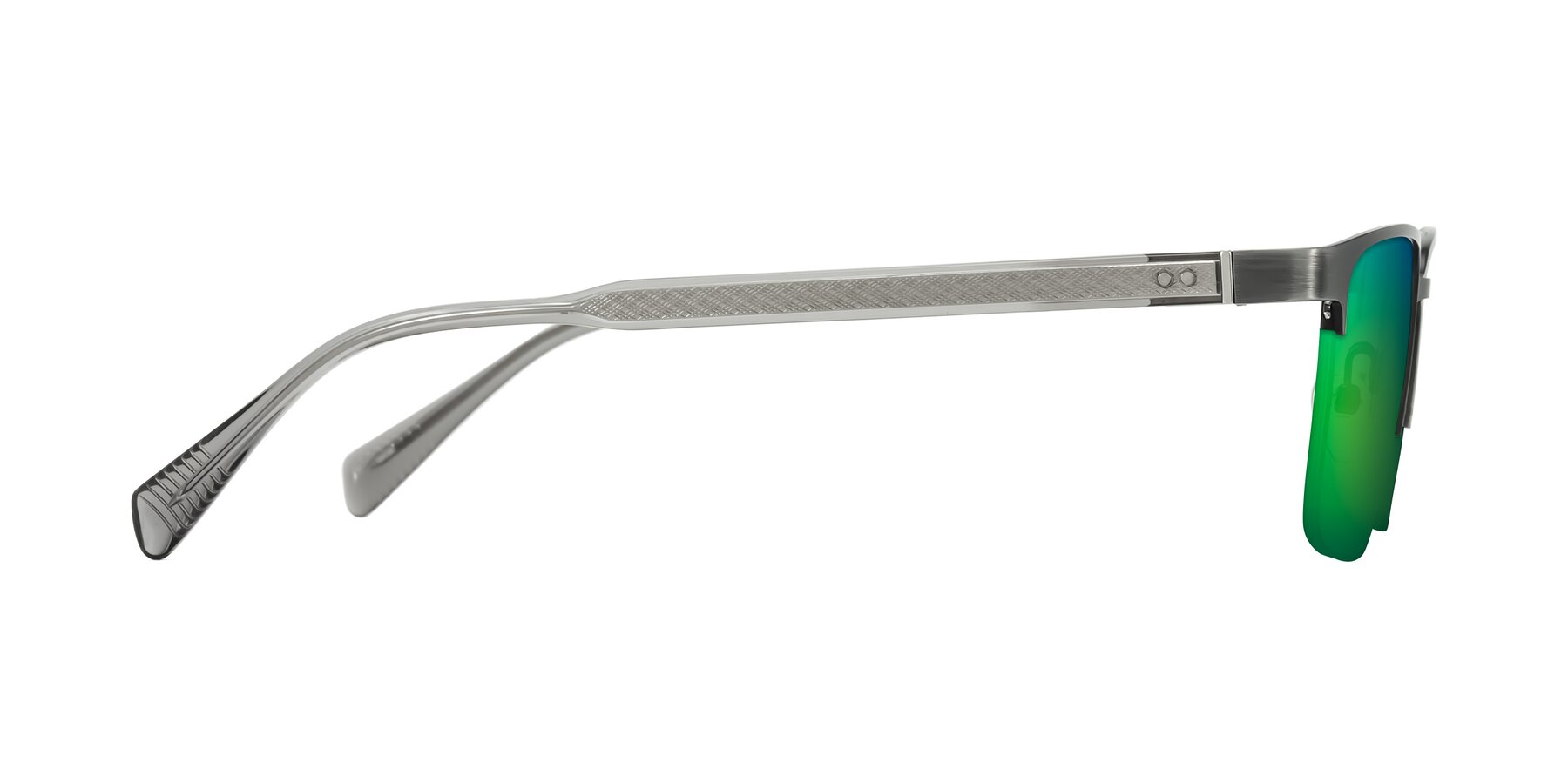 Side of Tunt in Brushed Silver with Green Mirrored Lenses