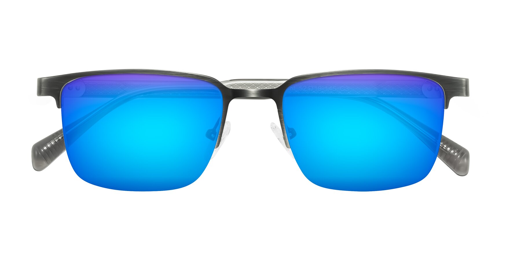 Folded Front of Tunt in Brushed Silver with Blue Mirrored Lenses