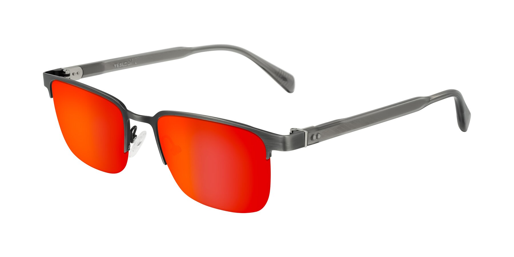 Angle of Tunt in Brushed Silver with Red Gold Mirrored Lenses