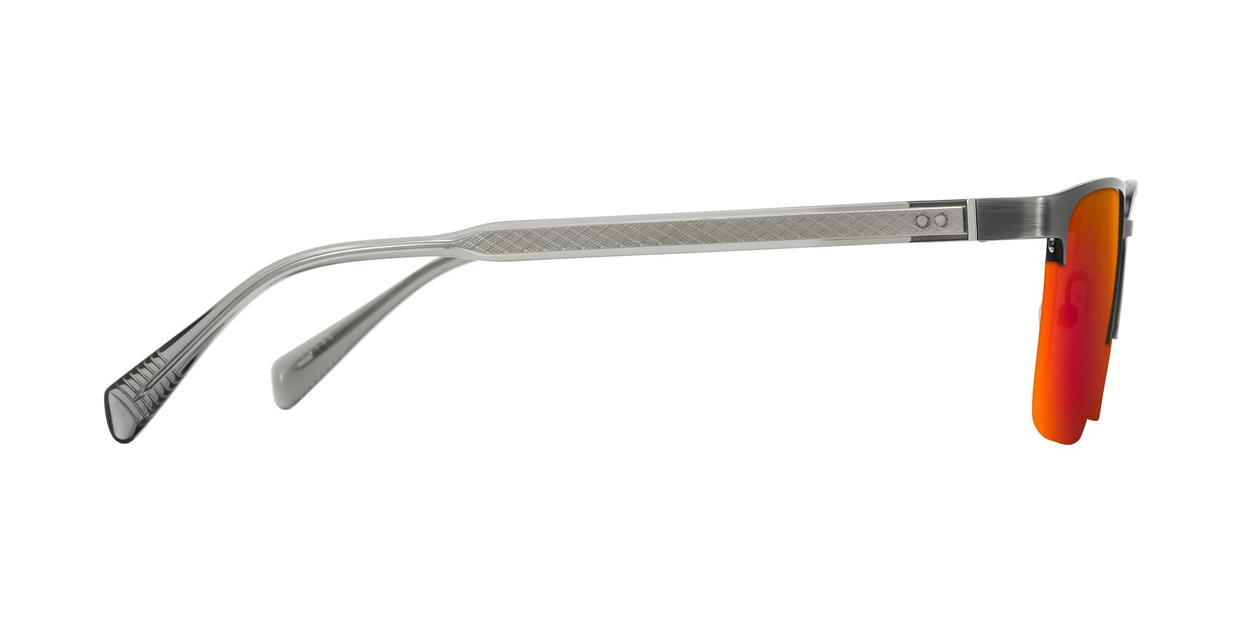 Side of Tunt in Brushed Silver with Red Gold Mirrored Lenses