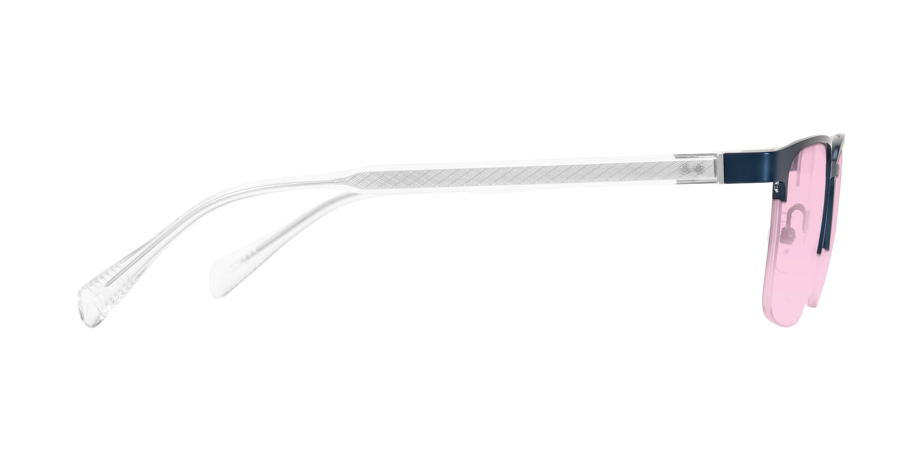 Side of Tunt in Matte Blue with Light Pink Tinted Lenses