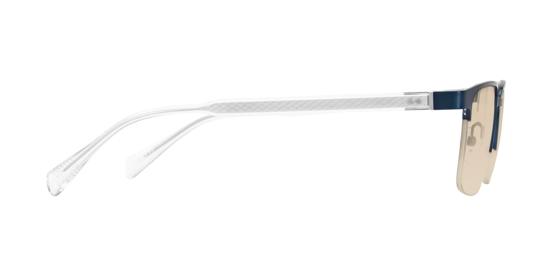 Side of Tunt in Matte Blue with Light Brown Tinted Lenses