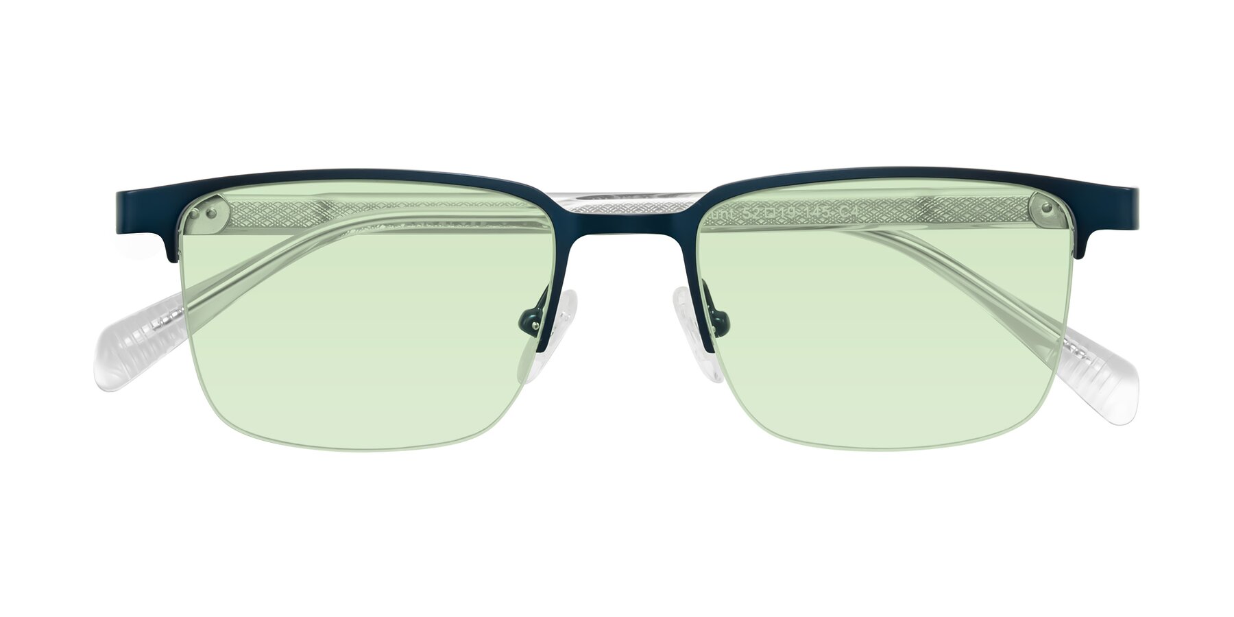 Folded Front of Tunt in Matte Blue with Light Green Tinted Lenses