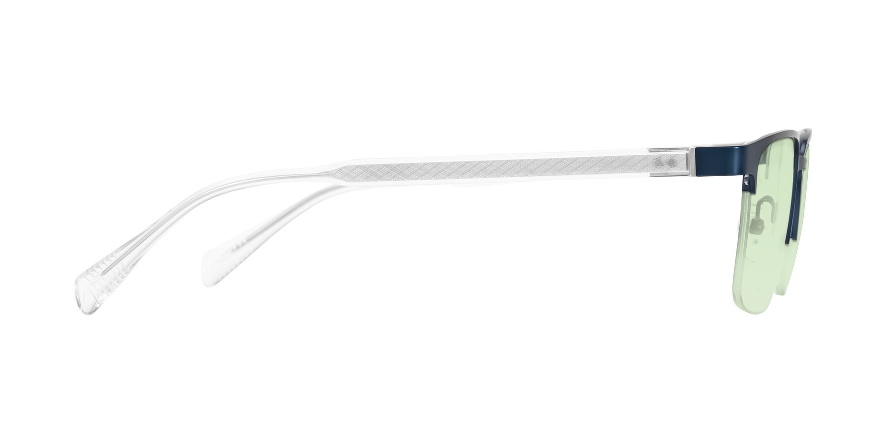 Side of Tunt in Matte Blue with Light Green Tinted Lenses