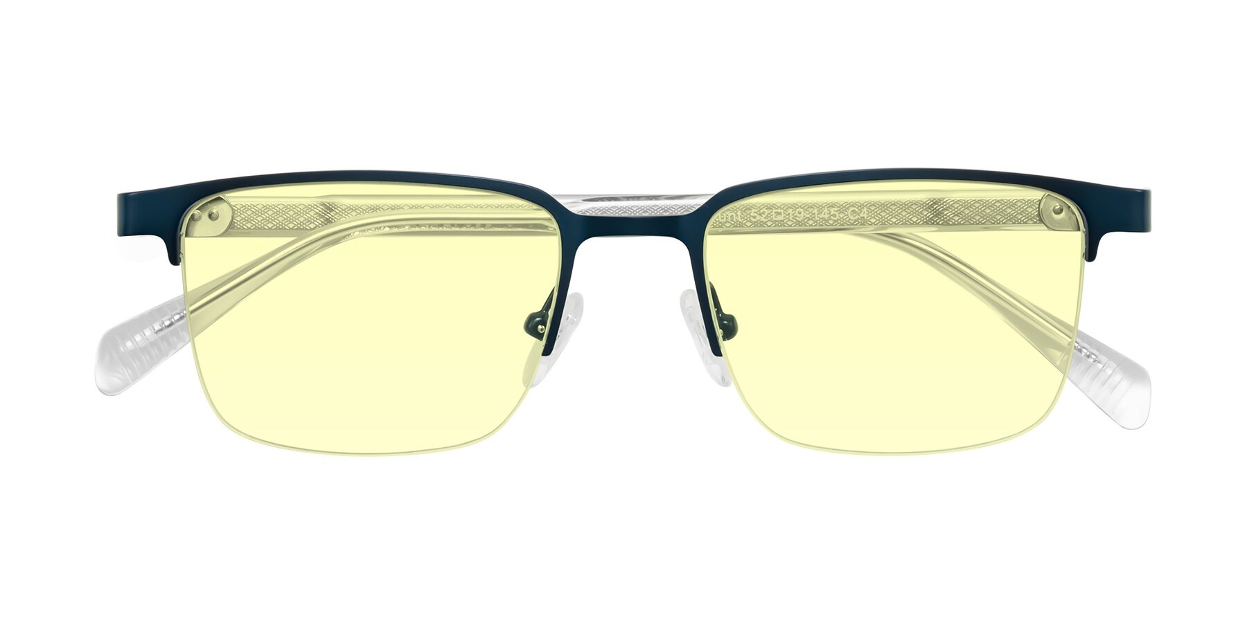 Folded Front of Tunt in Matte Blue with Light Yellow Tinted Lenses