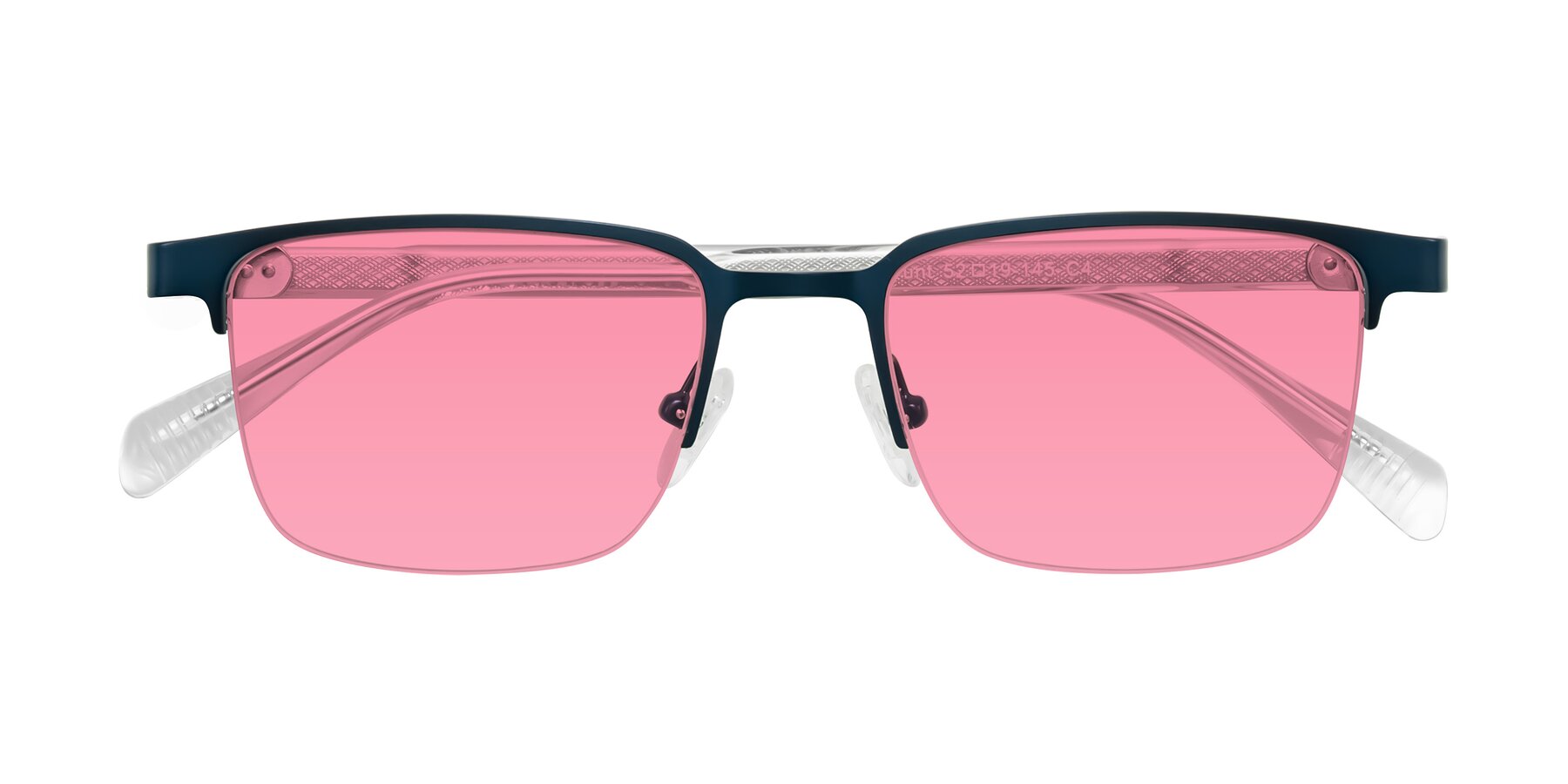 Folded Front of Tunt in Matte Blue with Pink Tinted Lenses