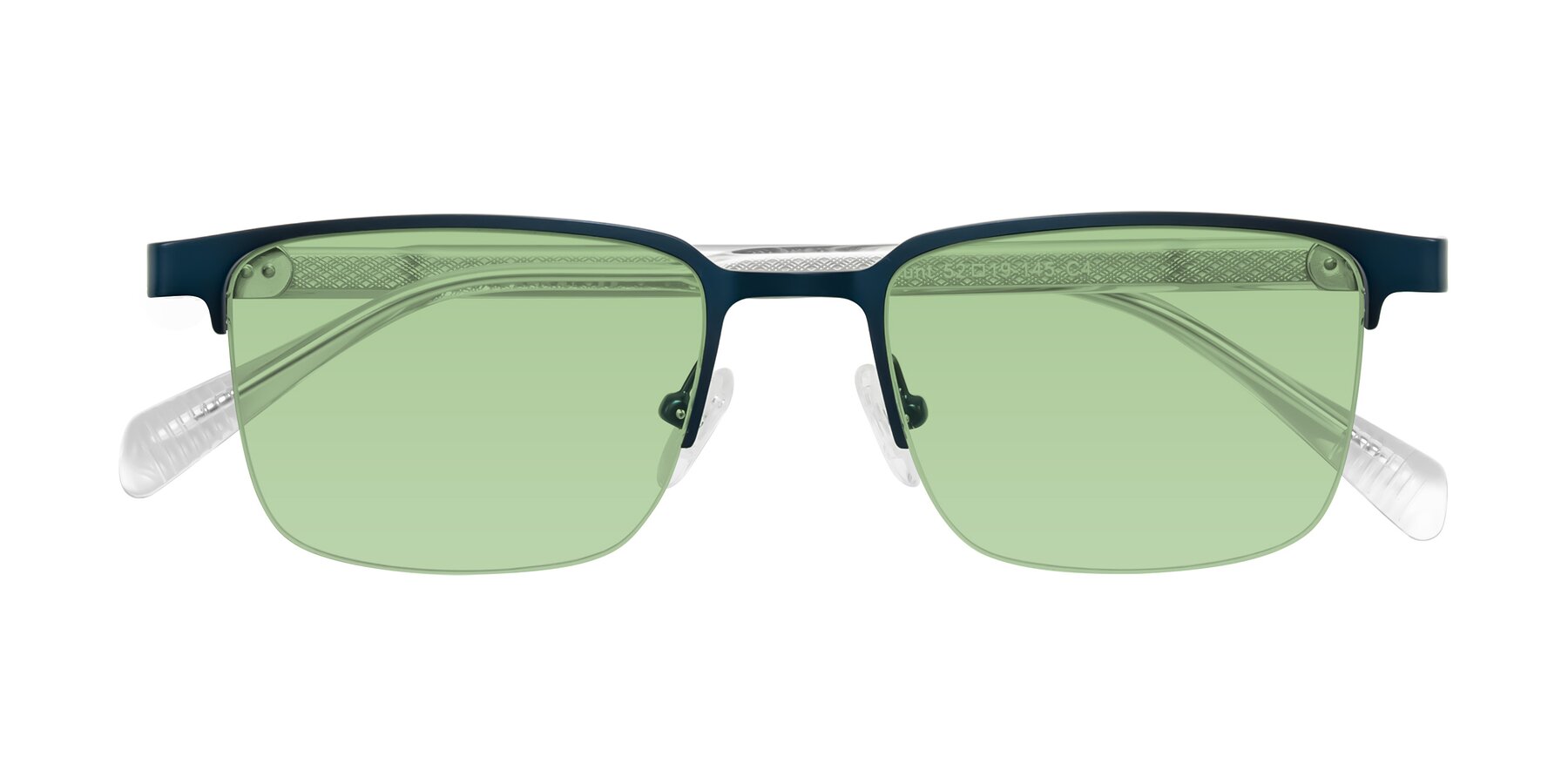 Folded Front of Tunt in Matte Blue with Medium Green Tinted Lenses