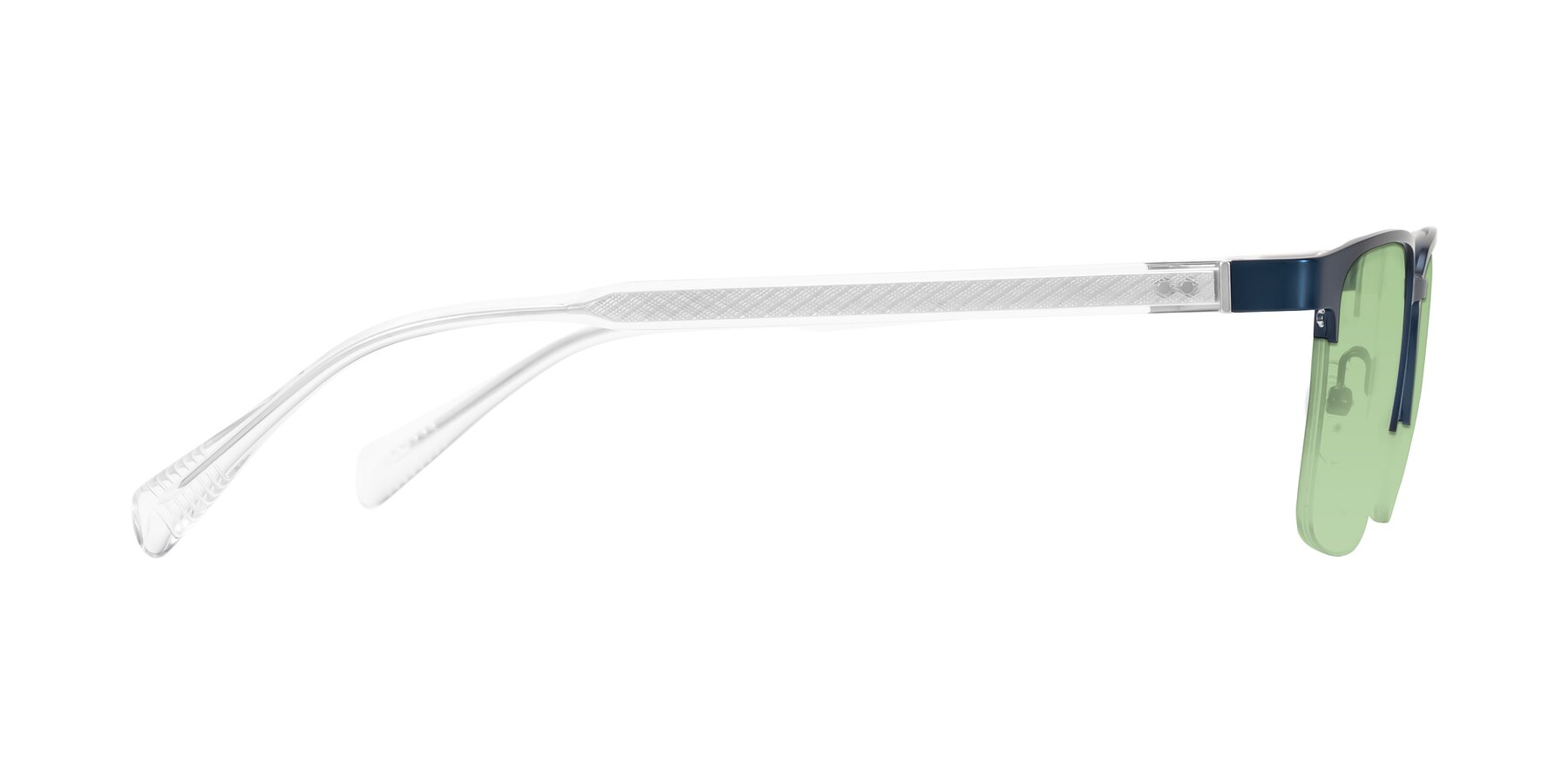 Side of Tunt in Matte Blue with Medium Green Tinted Lenses