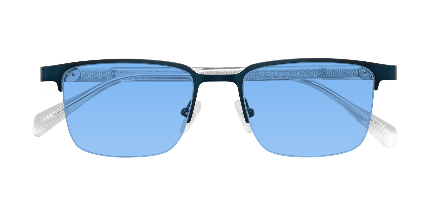 Folded Front of Tunt in Matte Blue with Medium Blue Tinted Lenses