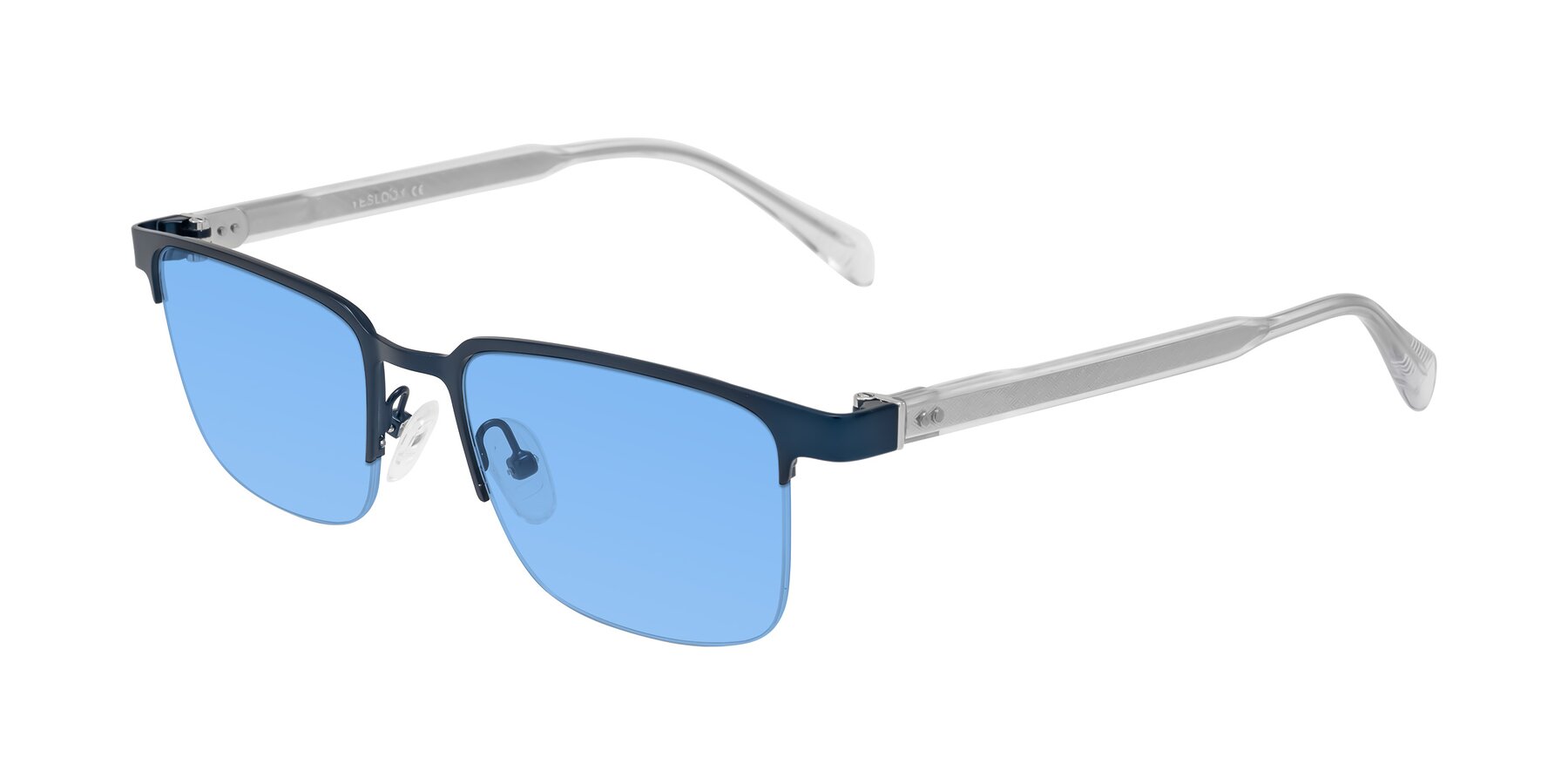 Angle of Tunt in Matte Blue with Medium Blue Tinted Lenses
