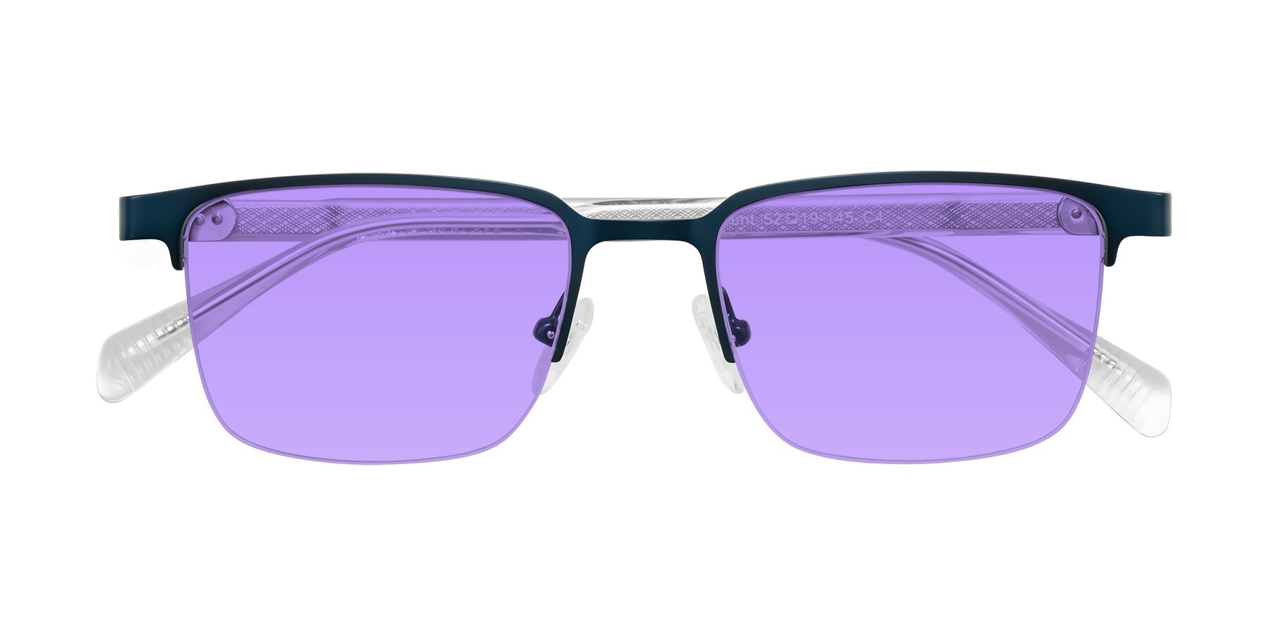 Folded Front of Tunt in Matte Blue with Medium Purple Tinted Lenses