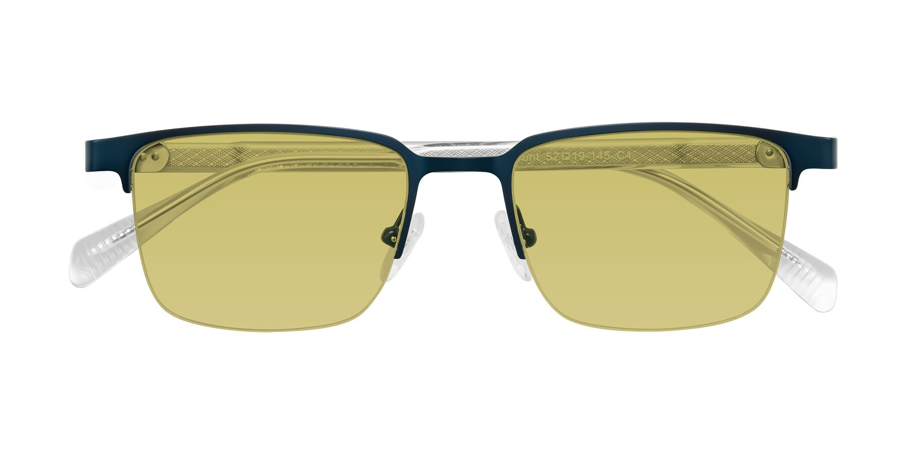 Folded Front of Tunt in Matte Blue with Medium Champagne Tinted Lenses