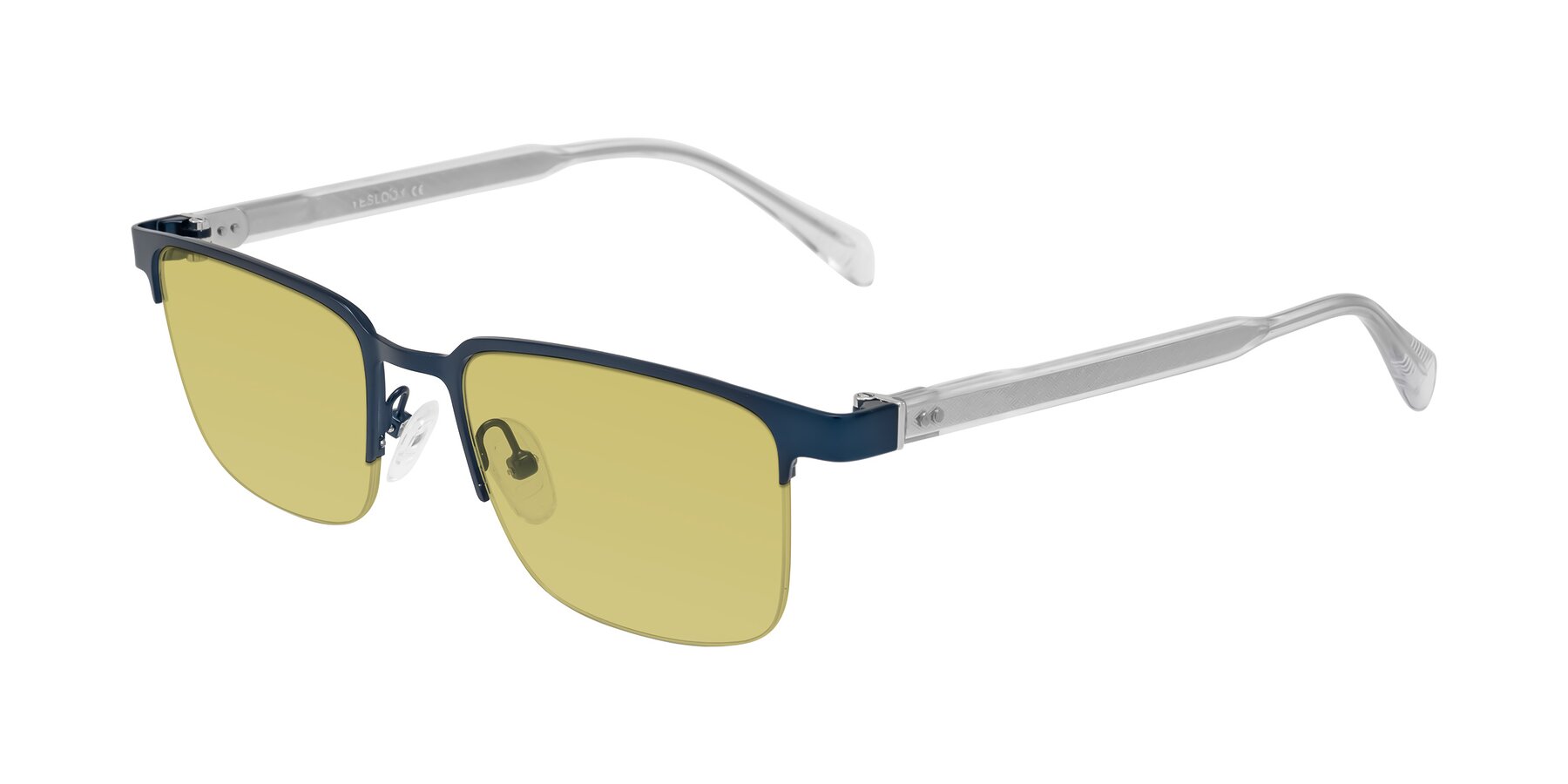 Angle of Tunt in Matte Blue with Medium Champagne Tinted Lenses