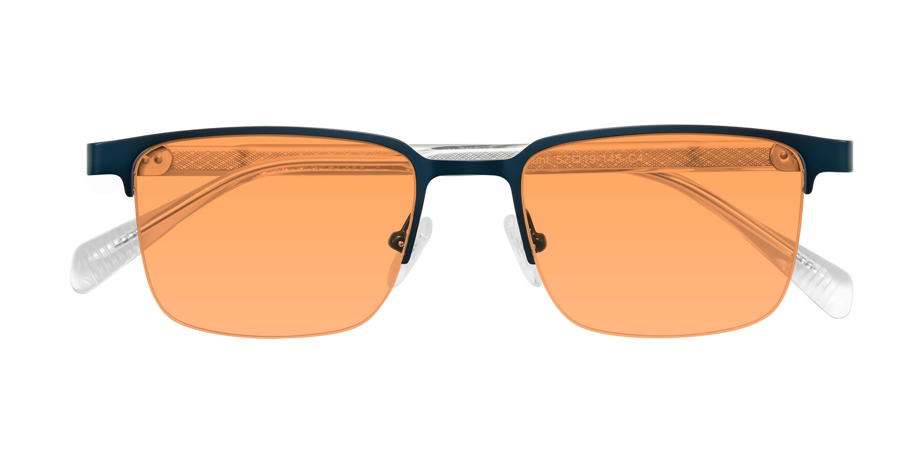 Folded Front of Tunt in Matte Blue with Medium Orange Tinted Lenses