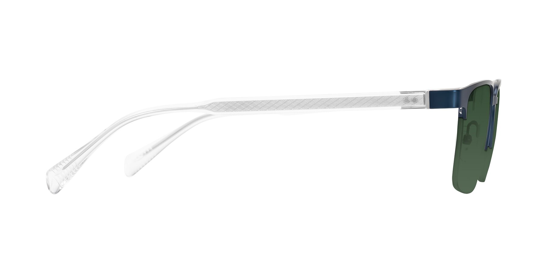 Side of Tunt in Matte Blue with Green Tinted Lenses