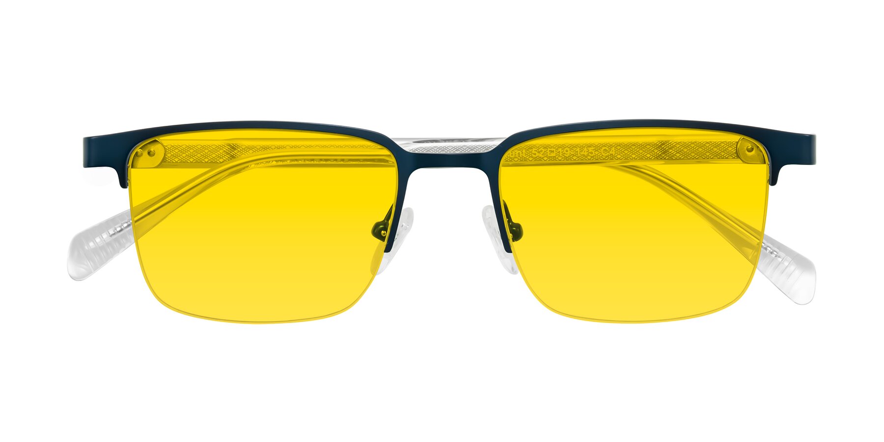 Folded Front of Tunt in Matte Blue with Yellow Tinted Lenses