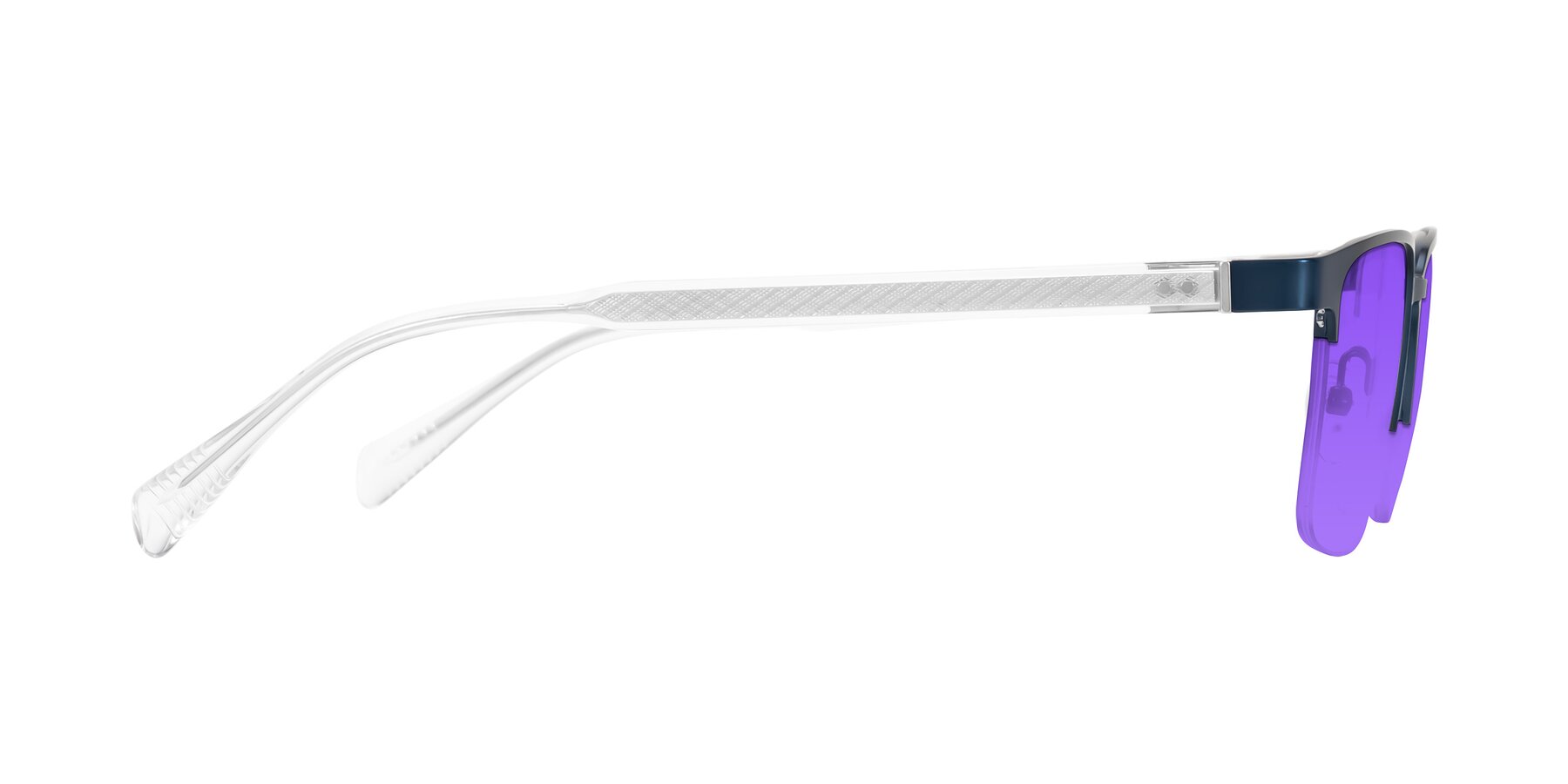 Side of Tunt in Matte Blue with Purple Tinted Lenses