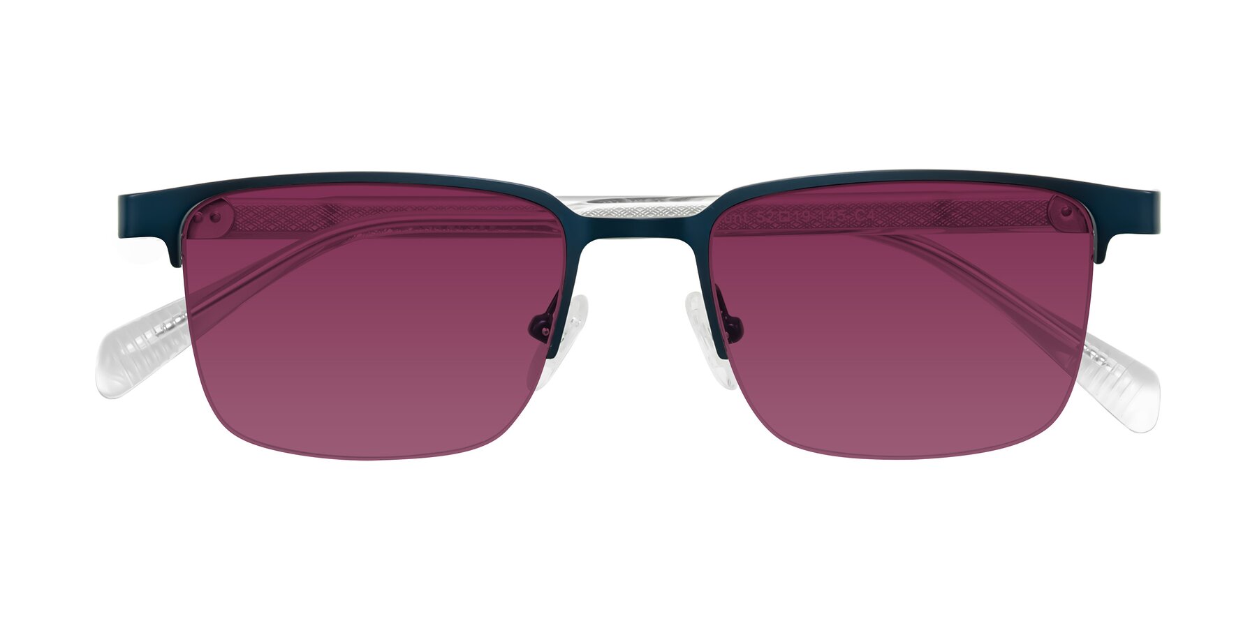 Folded Front of Tunt in Matte Blue with Wine Tinted Lenses