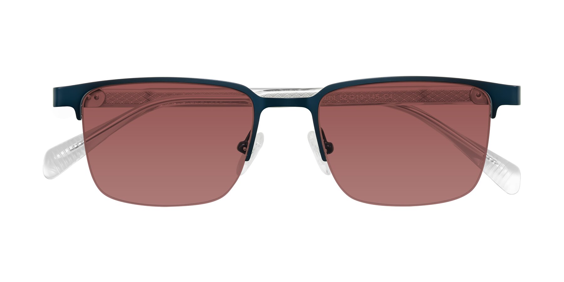 Folded Front of Tunt in Matte Blue with Garnet Tinted Lenses