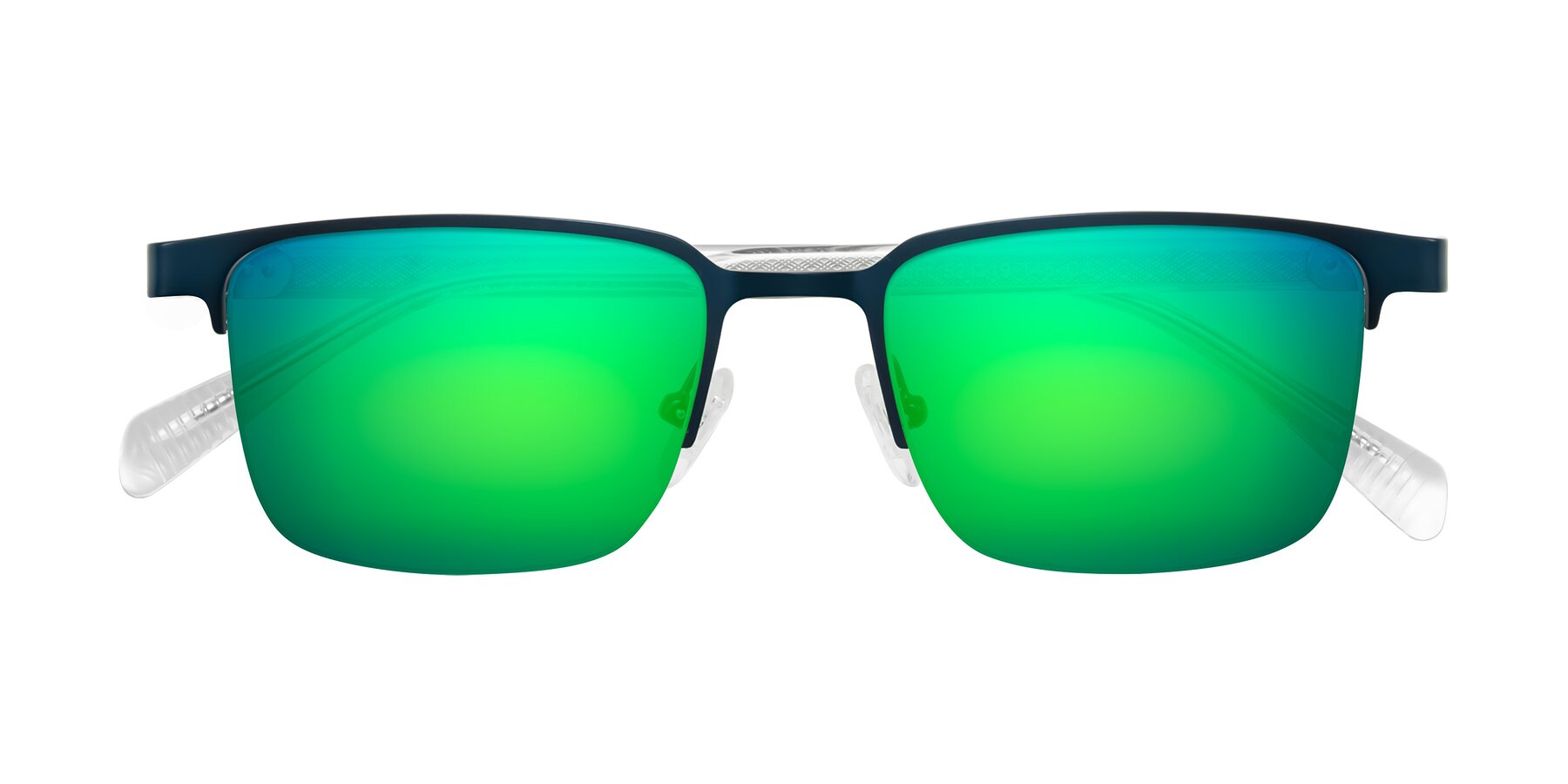 Folded Front of Tunt in Matte Blue with Green Mirrored Lenses