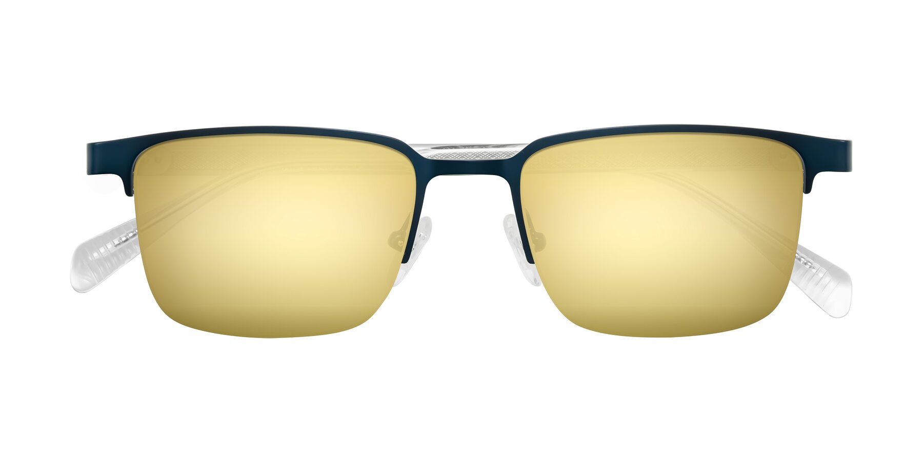 Folded Front of Tunt in Matte Blue with Gold Mirrored Lenses