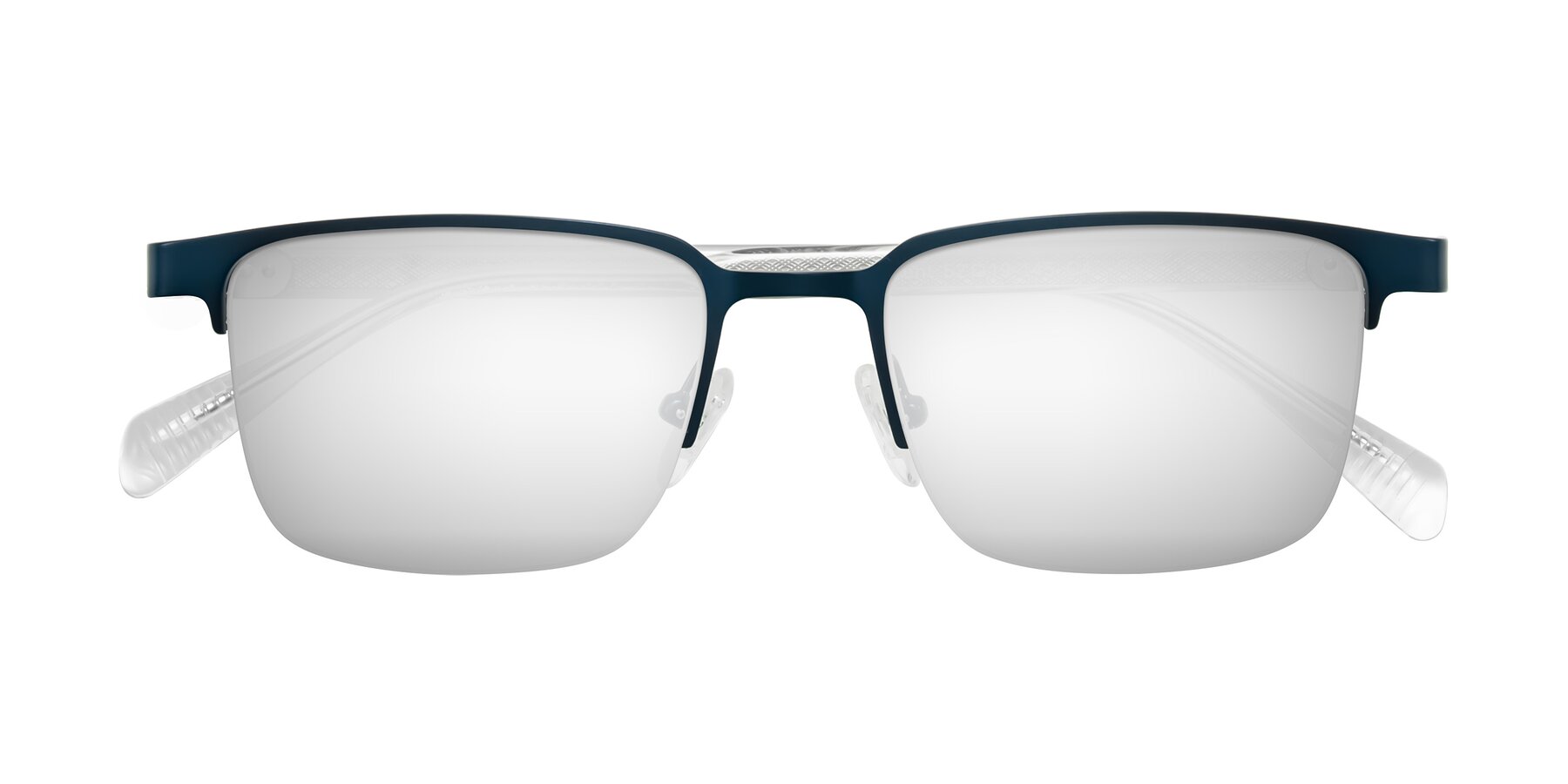 Folded Front of Tunt in Matte Blue with Silver Mirrored Lenses