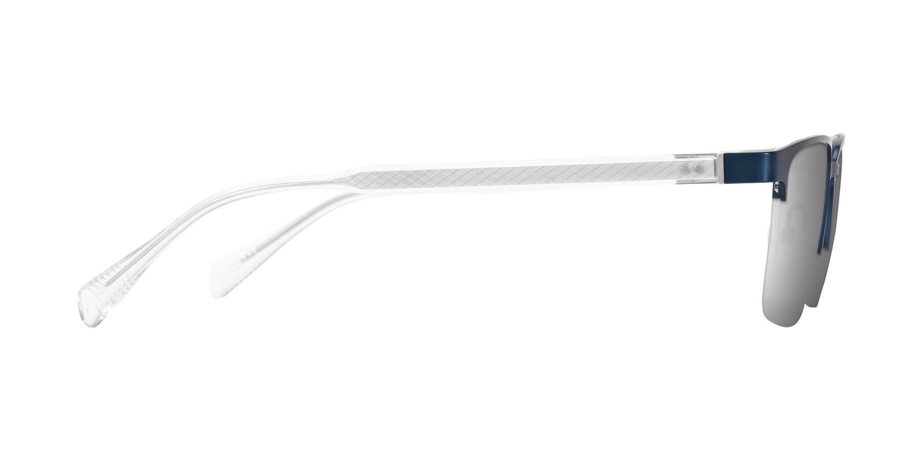 Side of Tunt in Matte Blue with Silver Mirrored Lenses