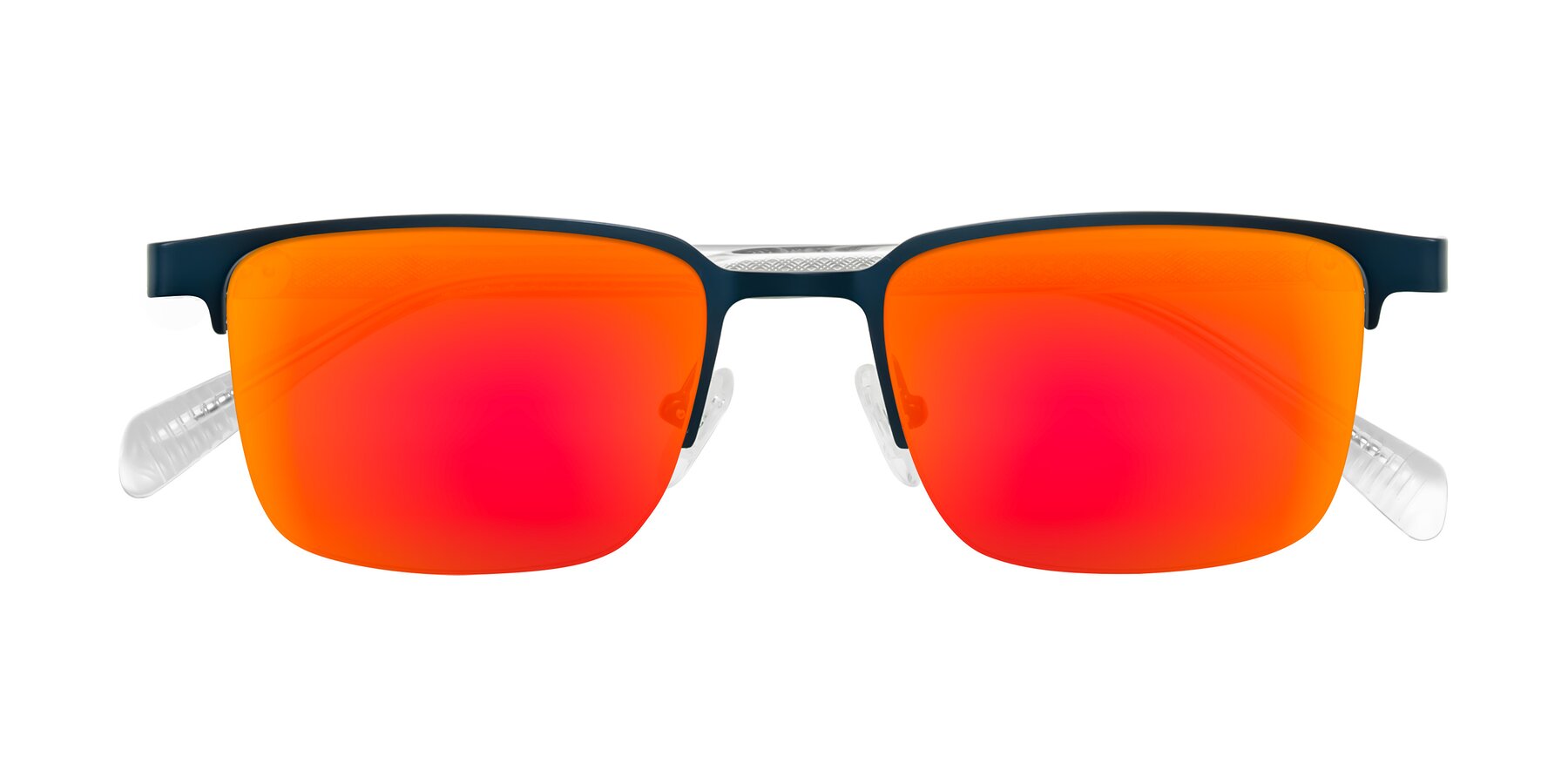 Folded Front of Tunt in Matte Blue with Red Gold Mirrored Lenses