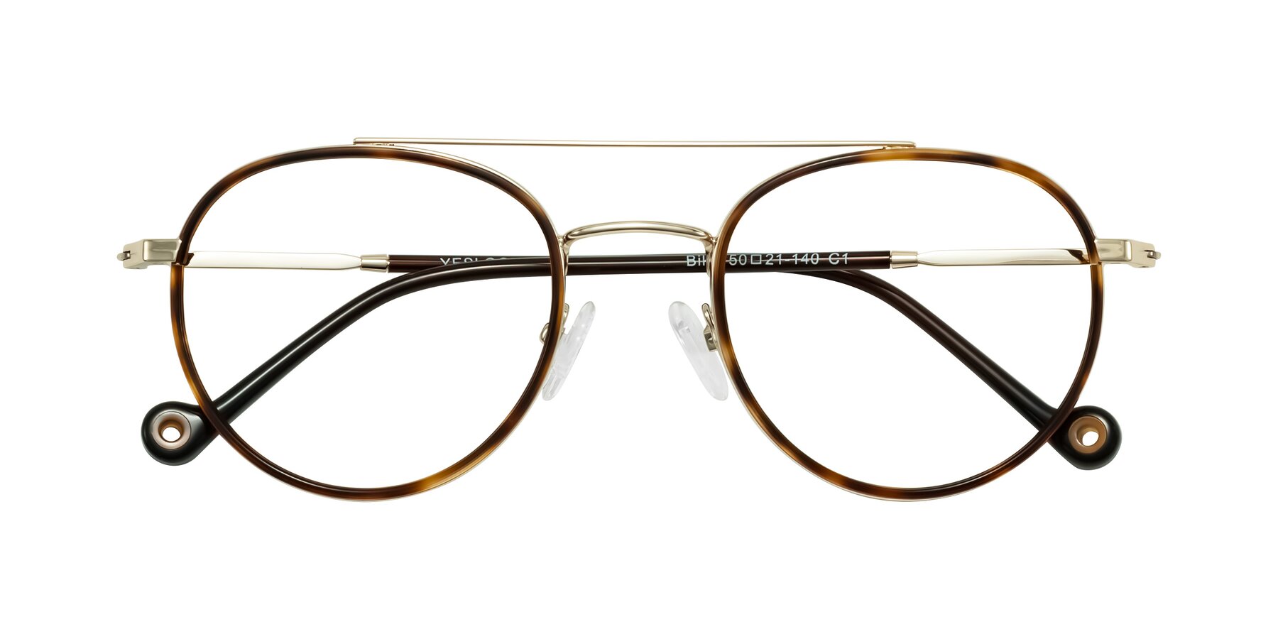 Folded Front of Biko in Tortoise/Gold with Clear Reading Eyeglass Lenses