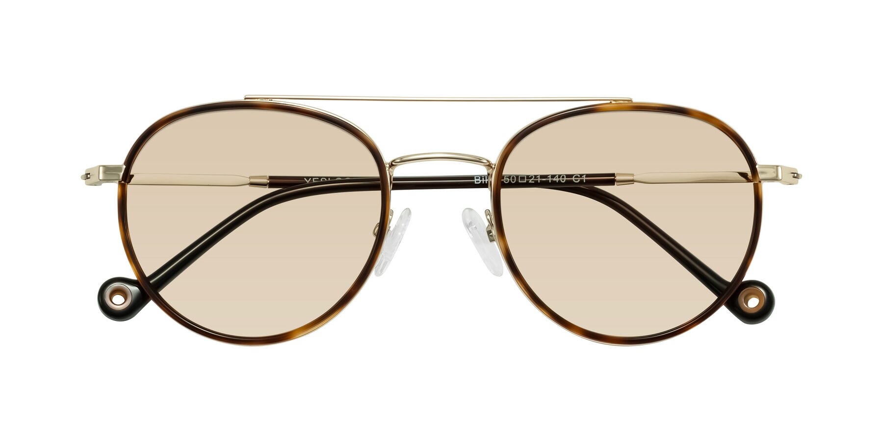 Folded Front of Biko in Tortoise/Gold with Light Brown Tinted Lenses