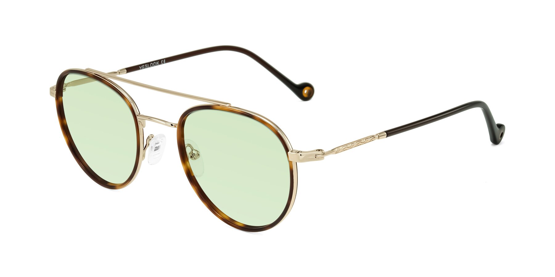 Angle of Biko in Tortoise/Gold with Light Green Tinted Lenses
