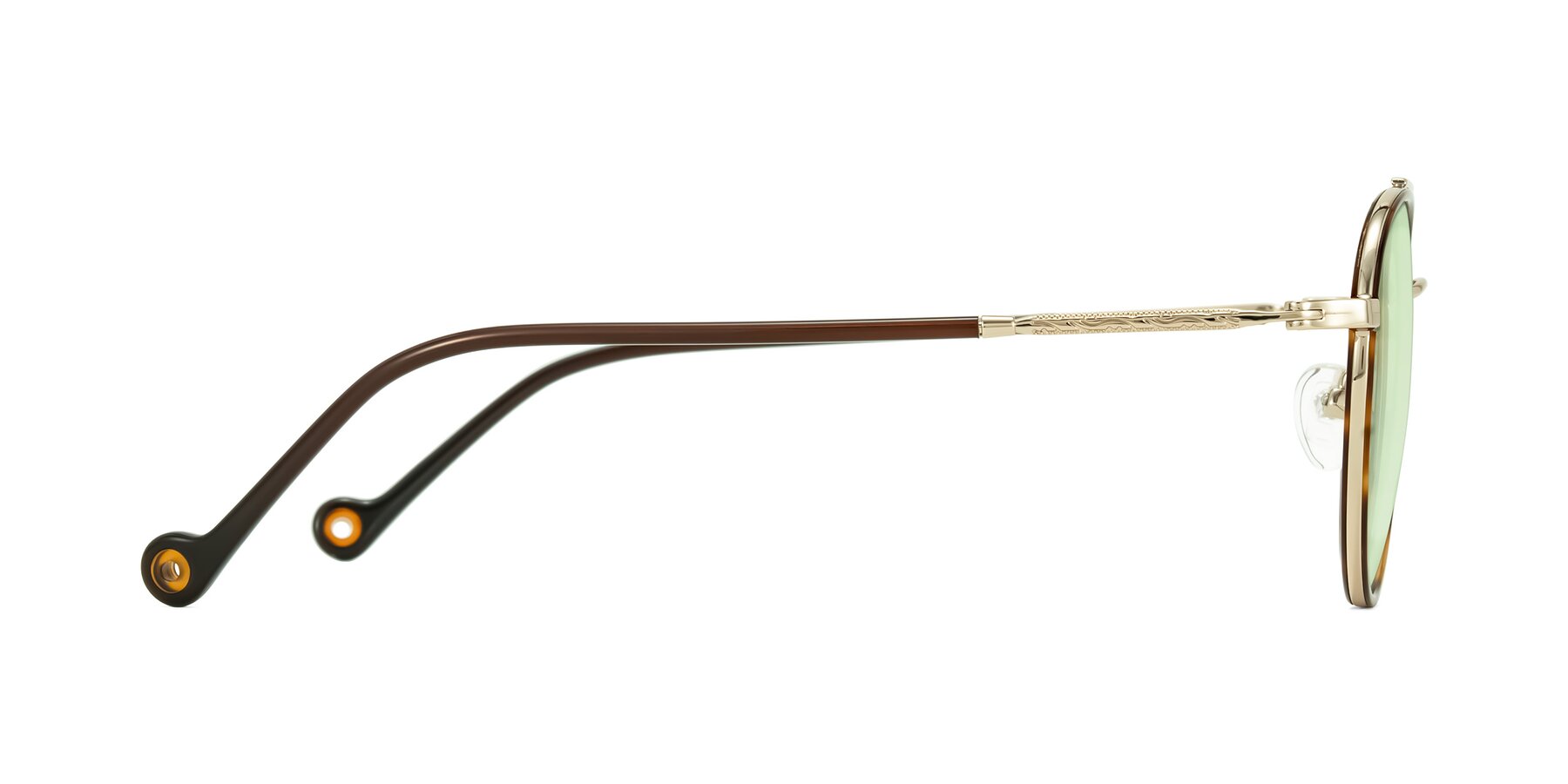 Side of Biko in Tortoise/Gold with Light Green Tinted Lenses