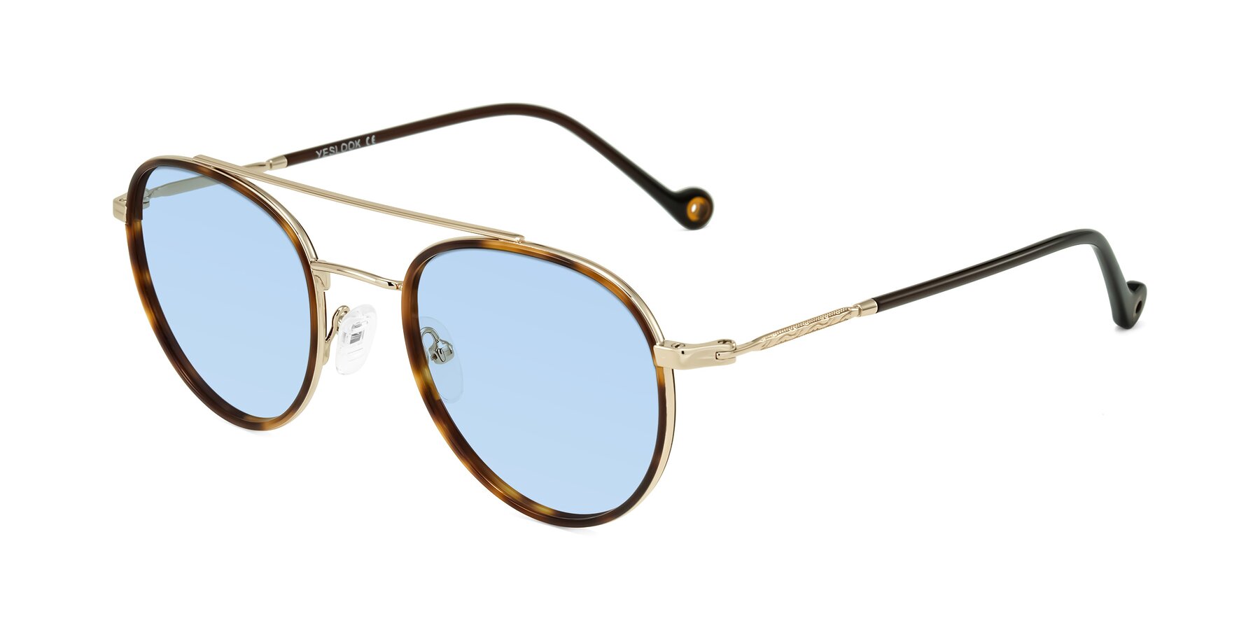 Angle of Biko in Tortoise/Gold with Light Blue Tinted Lenses