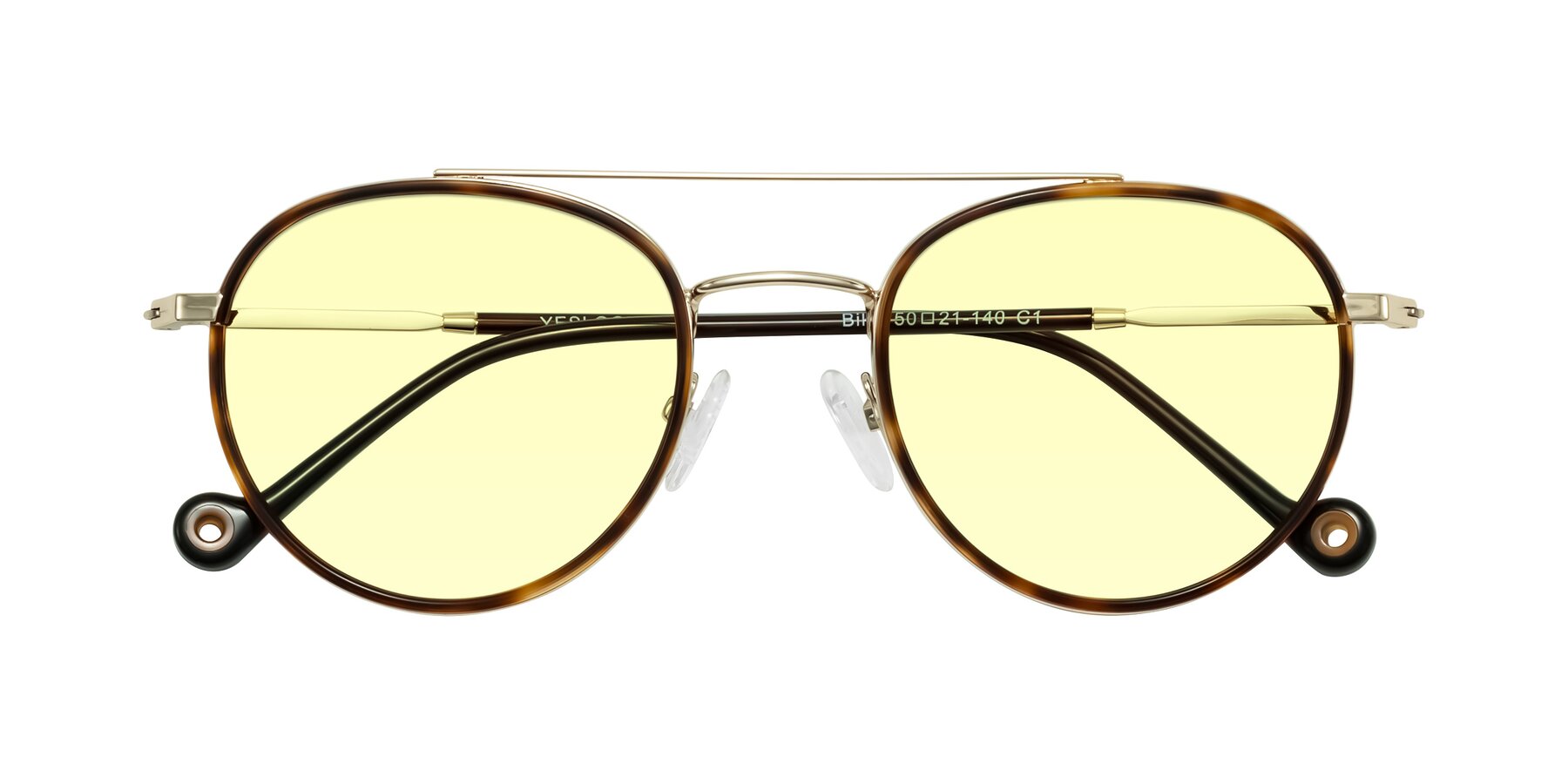 Folded Front of Biko in Tortoise/Gold with Light Yellow Tinted Lenses