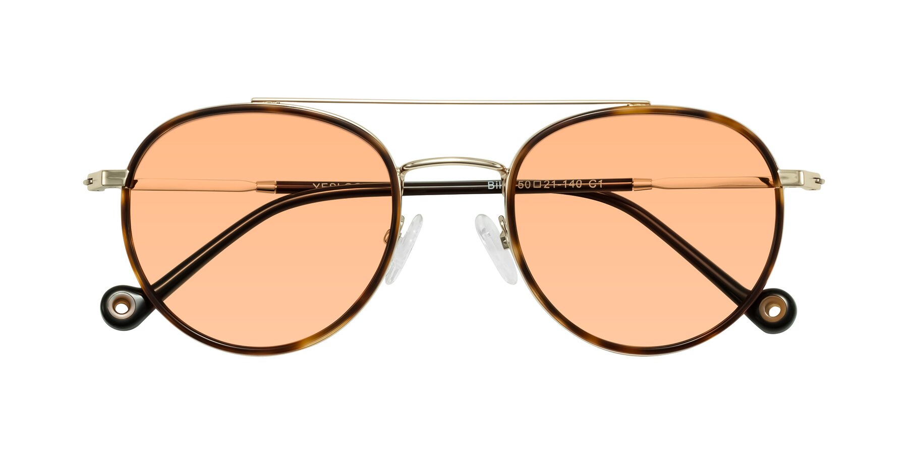 Folded Front of Biko in Tortoise/Gold with Light Orange Tinted Lenses