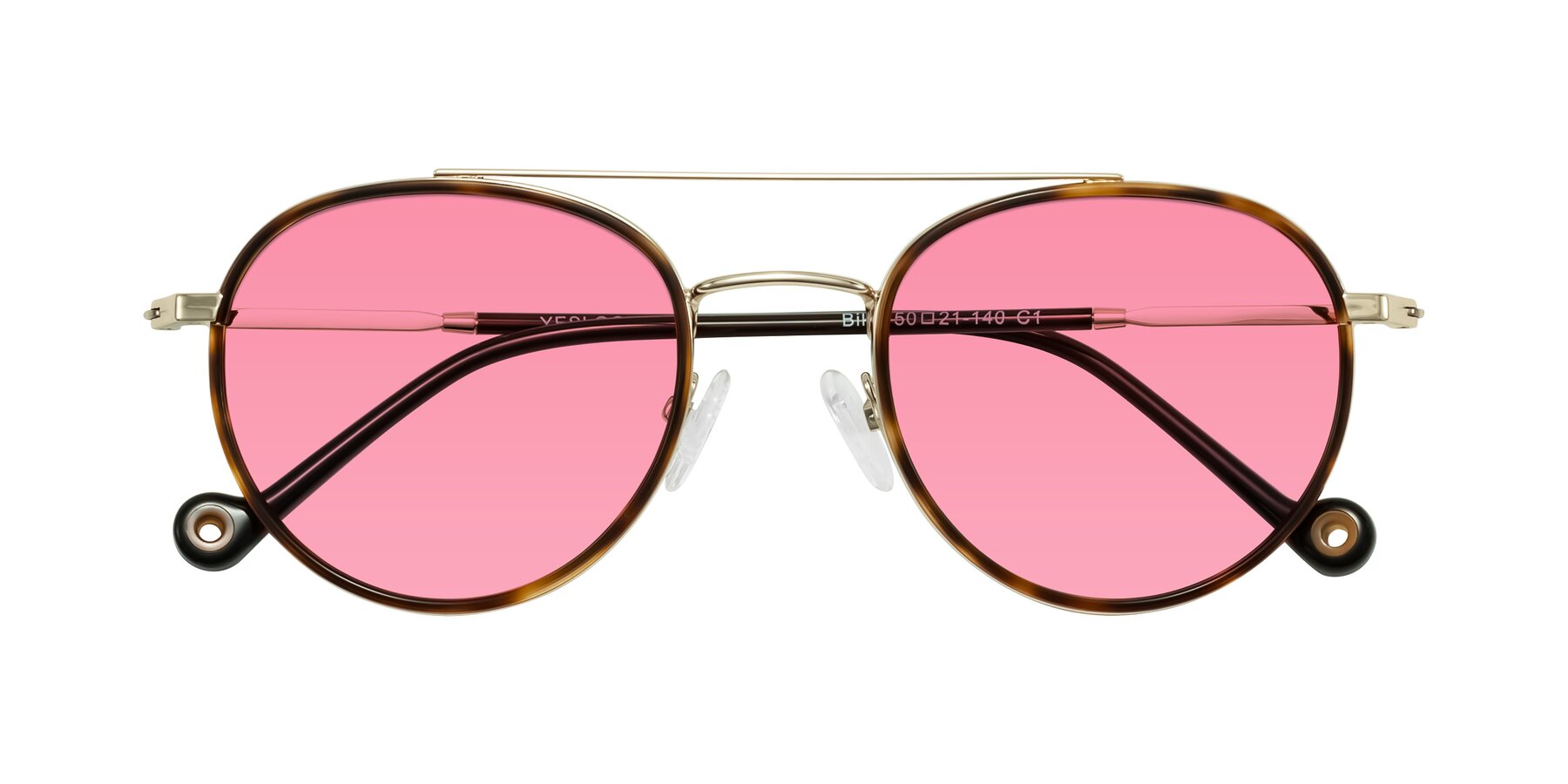 Folded Front of Biko in Tortoise/Gold with Pink Tinted Lenses