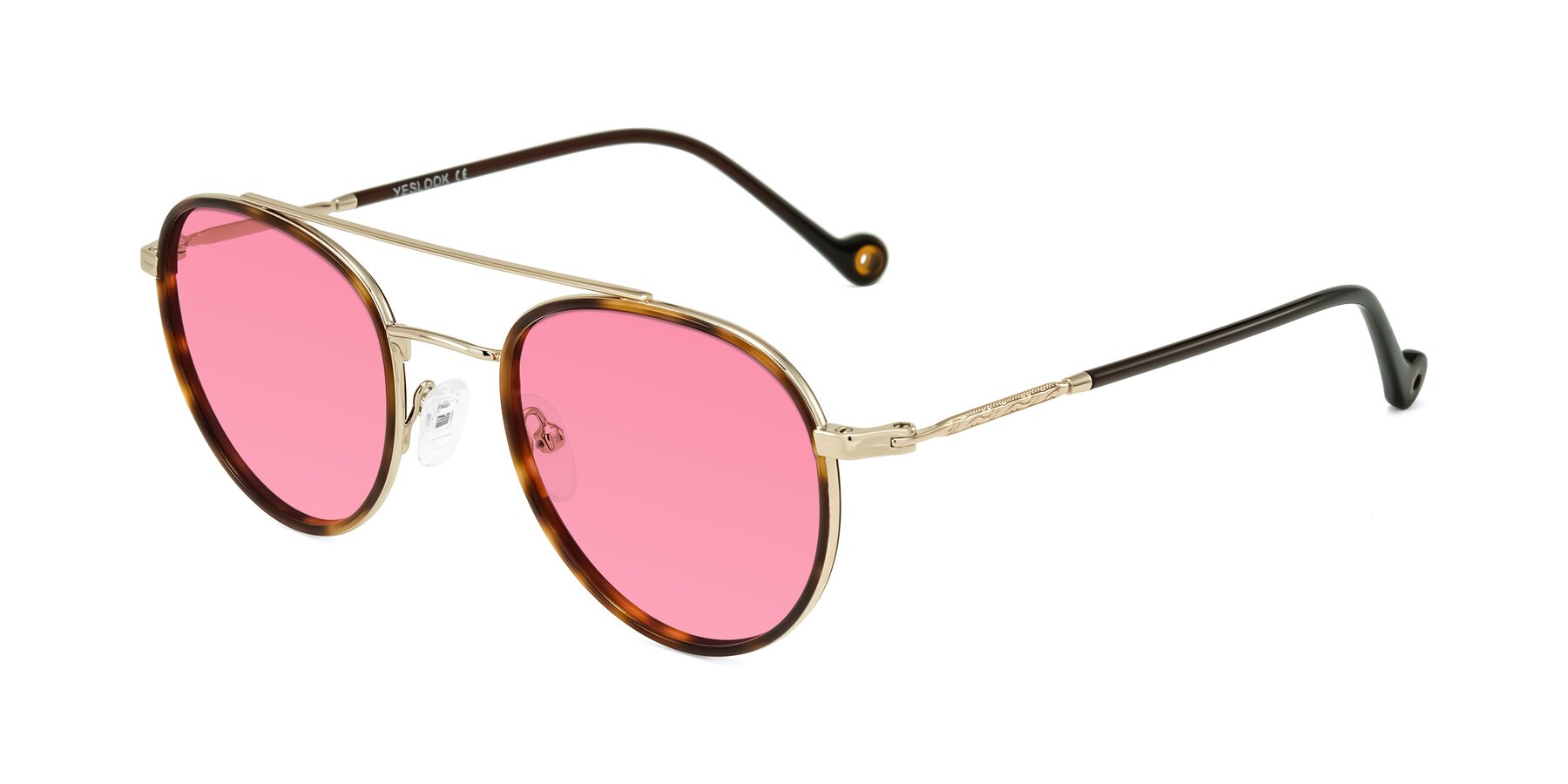 Angle of Biko in Tortoise/Gold with Pink Tinted Lenses