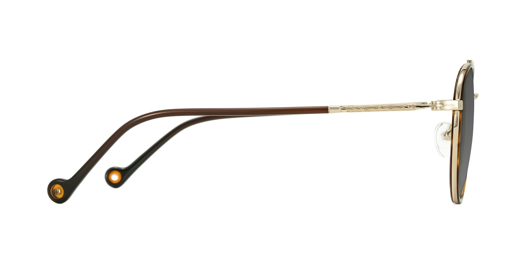 Side of Biko in Tortoise/Gold with Medium Gray Tinted Lenses