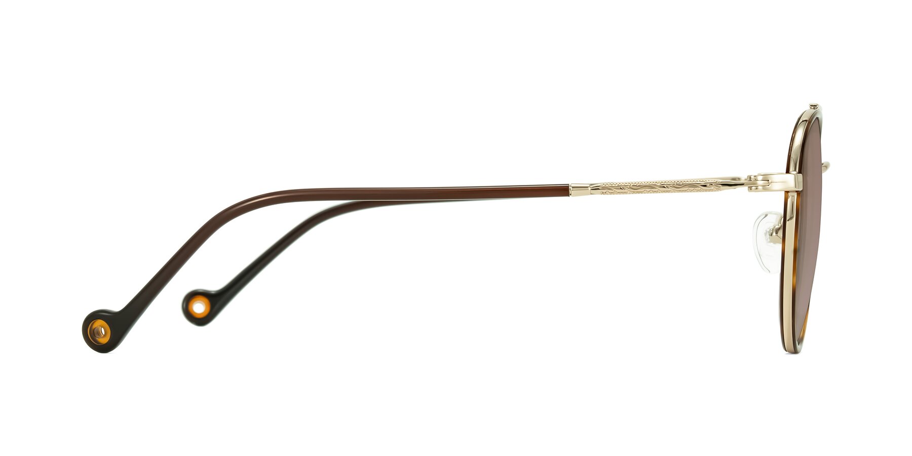 Side of Biko in Tortoise/Gold with Medium Brown Tinted Lenses