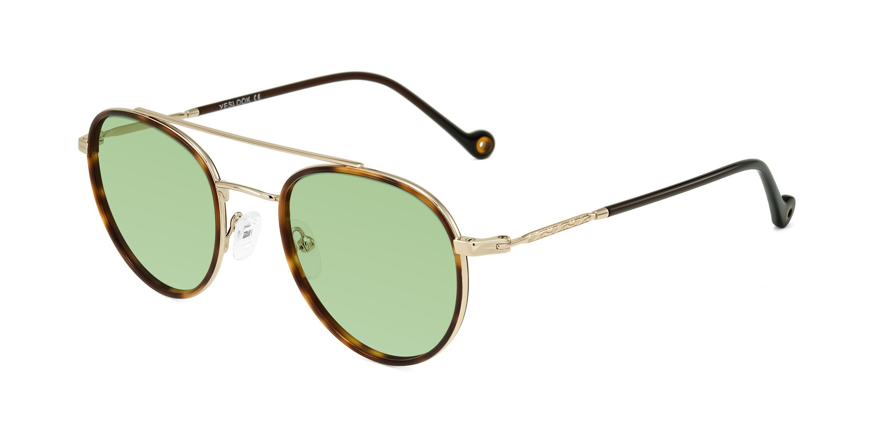 Angle of Biko in Tortoise/Gold with Medium Green Tinted Lenses