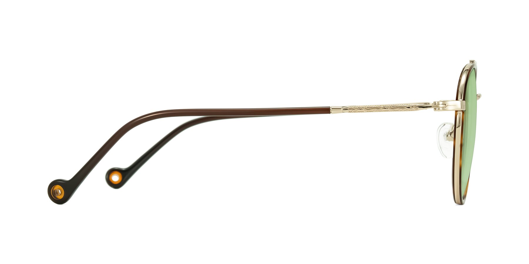 Side of Biko in Tortoise/Gold with Medium Green Tinted Lenses