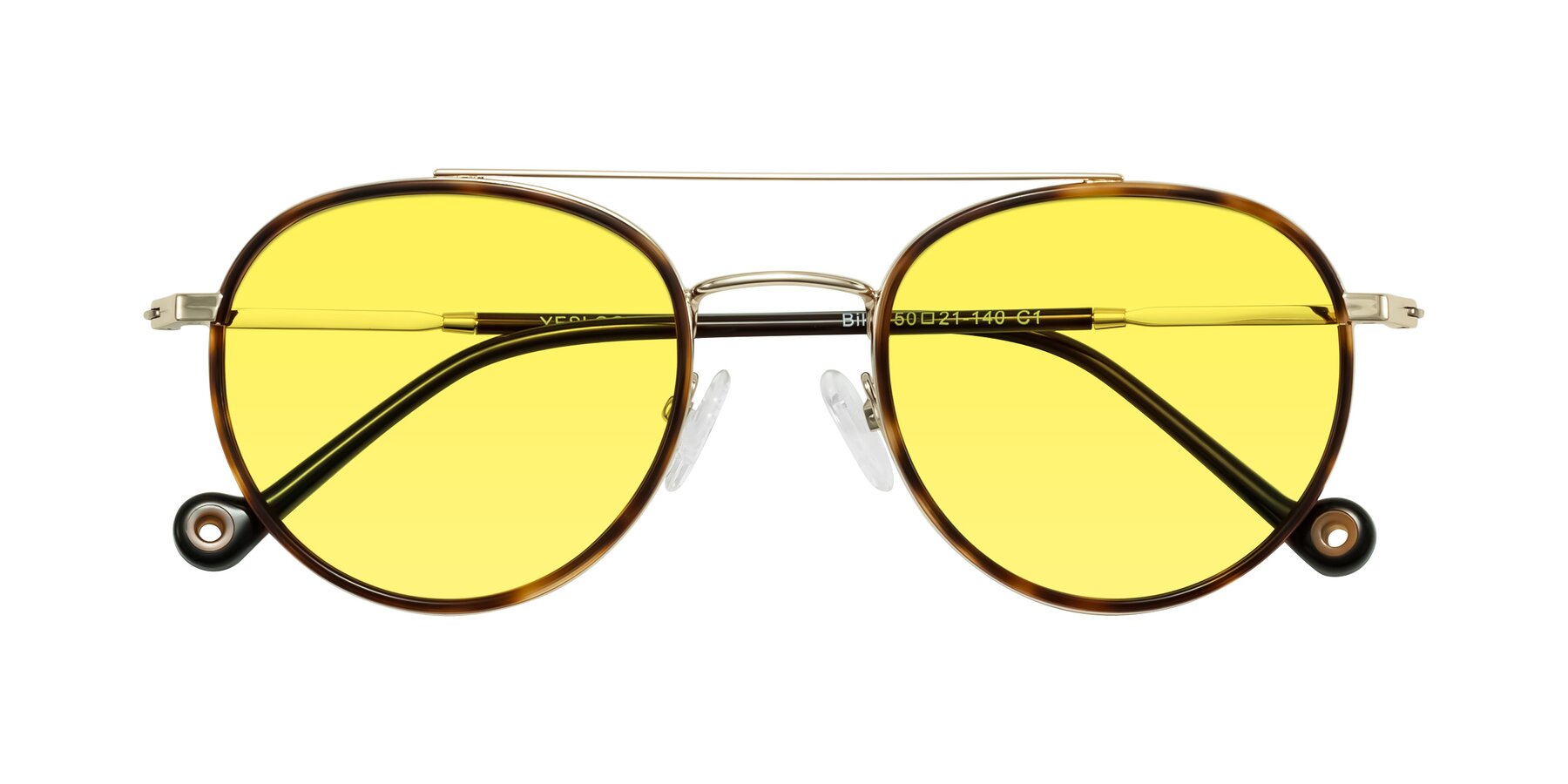 Folded Front of Biko in Tortoise/Gold with Medium Yellow Tinted Lenses