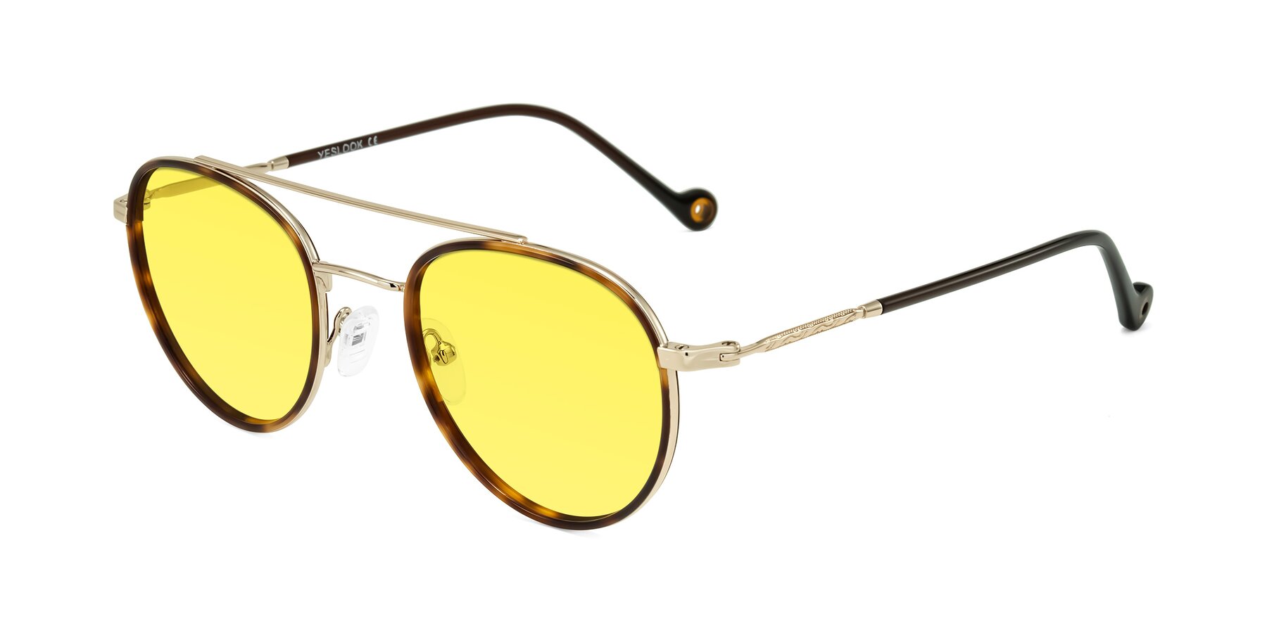 Angle of Biko in Tortoise/Gold with Medium Yellow Tinted Lenses