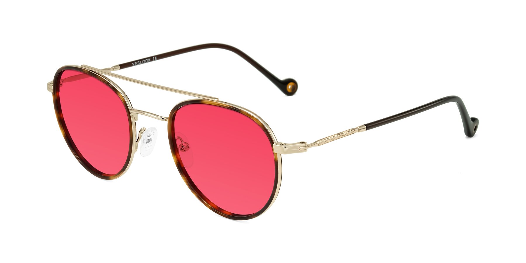Angle of Biko in Tortoise/Gold with Red Tinted Lenses