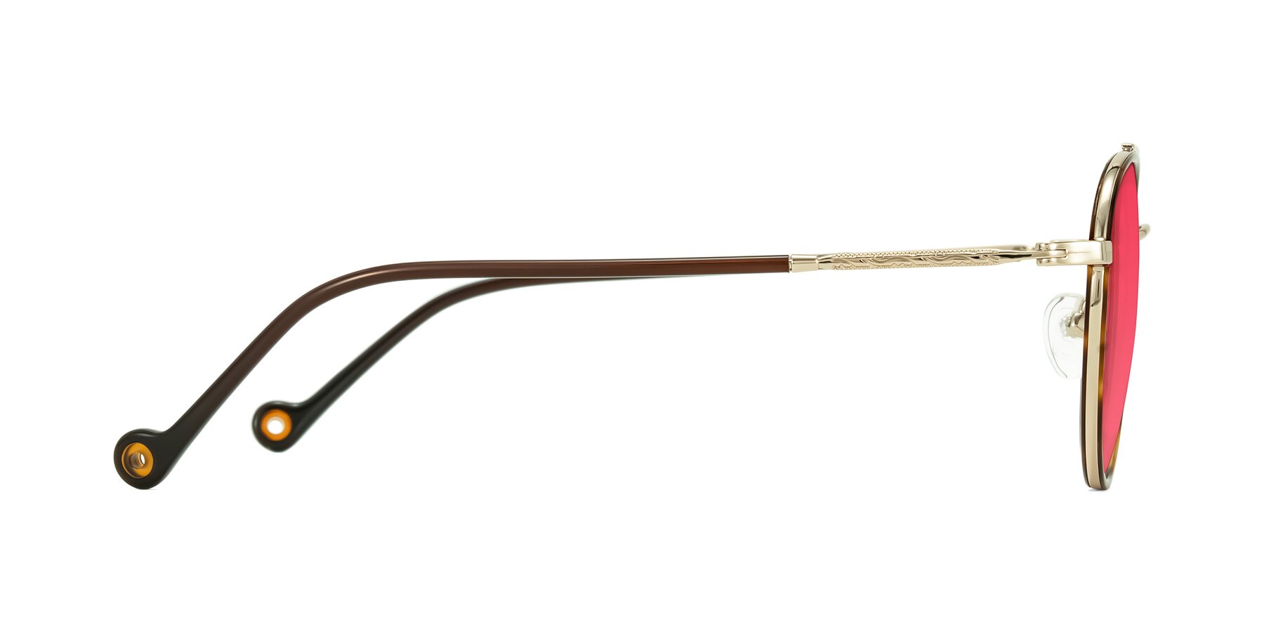 Side of Biko in Tortoise/Gold with Red Tinted Lenses