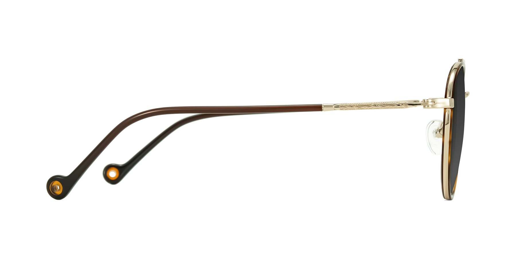 Side of Biko in Tortoise/Gold with Gray Tinted Lenses