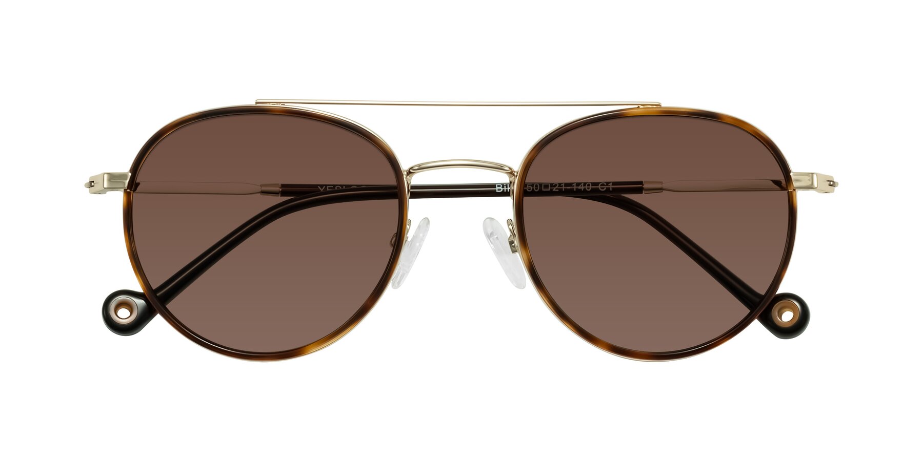 Folded Front of Biko in Tortoise/Gold with Brown Tinted Lenses