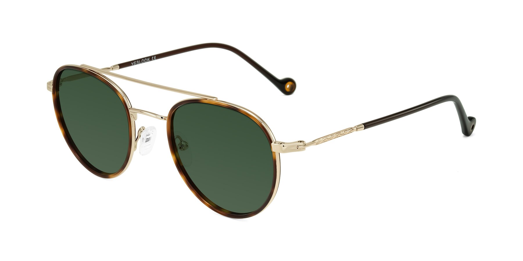 Angle of Biko in Tortoise/Gold with Green Tinted Lenses