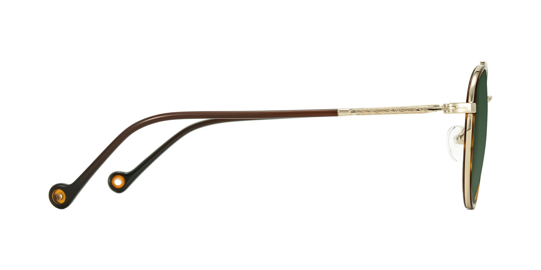 Side of Biko in Tortoise/Gold with Green Tinted Lenses